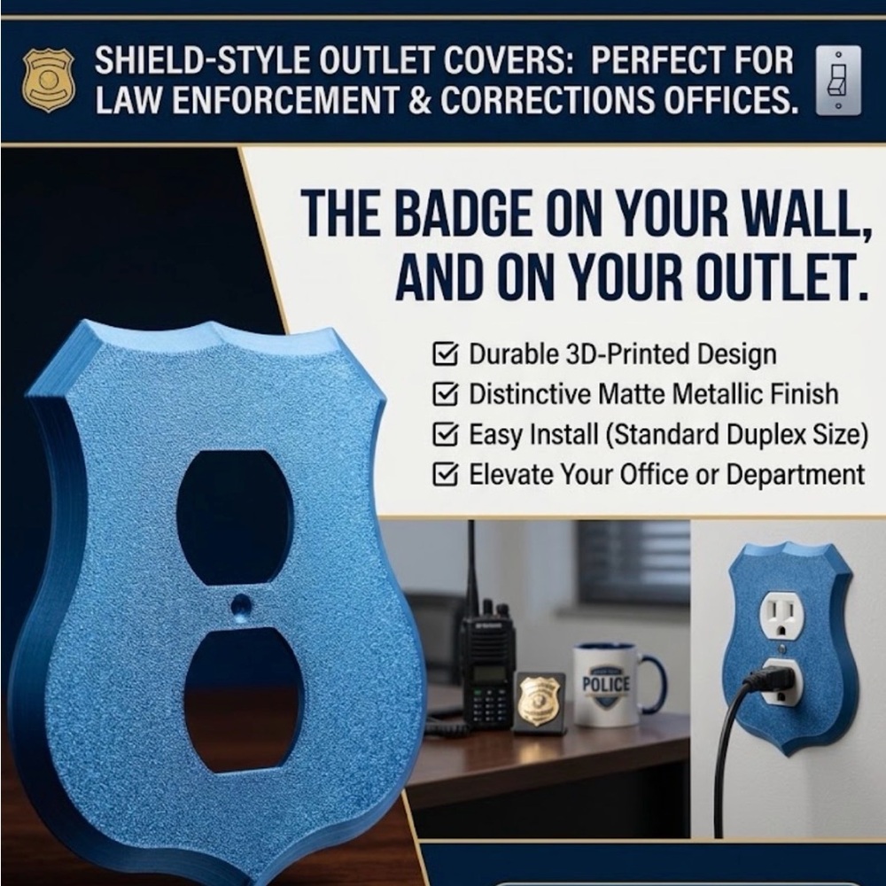 Shield-Style Outlet Cover Plate Charger Accessory - Metallic Blue